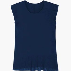 89TH + MADISON Flutter Sleeve Mixed Media Crew Neck Blouse Navy XL NWT